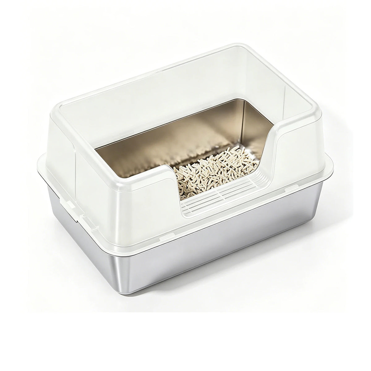 Stainless Steel Semi-Enclosed Cat Litter Box | High Sides | Anti-Splash | 3 Sizes