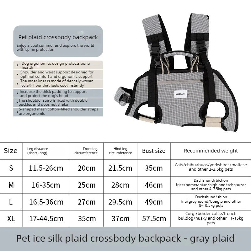 Horizontal Dog Backpack with Ice Silk Cooling & Spine Protector for Small Dogs & Cats