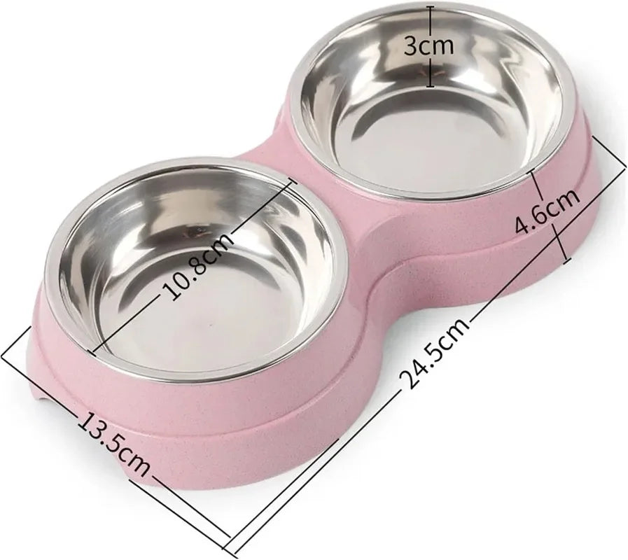 Double Stainless Steel Pet Bowl with Raised Stand – For Dogs & Cats