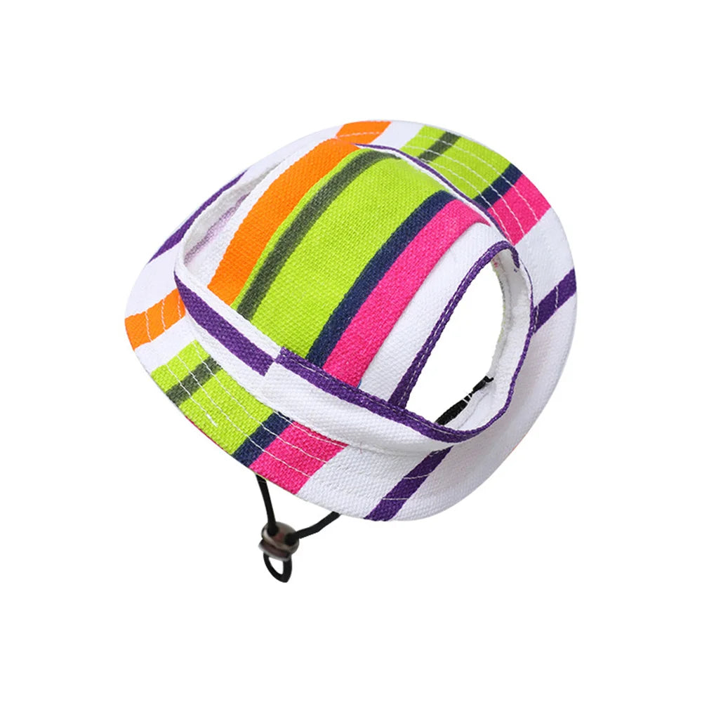 Striped Canvas Pet Sun Hat for Cats & Small Dogs