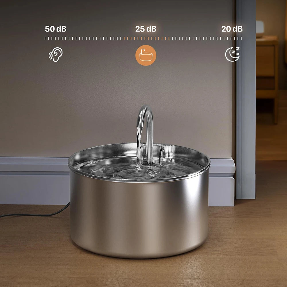 Fontaine à eau silencieuse en acier inoxydable de 2,2 L pour chats et chiens