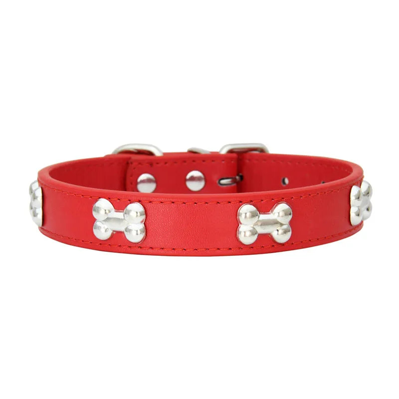 Leather Dog Collar with Bone Design