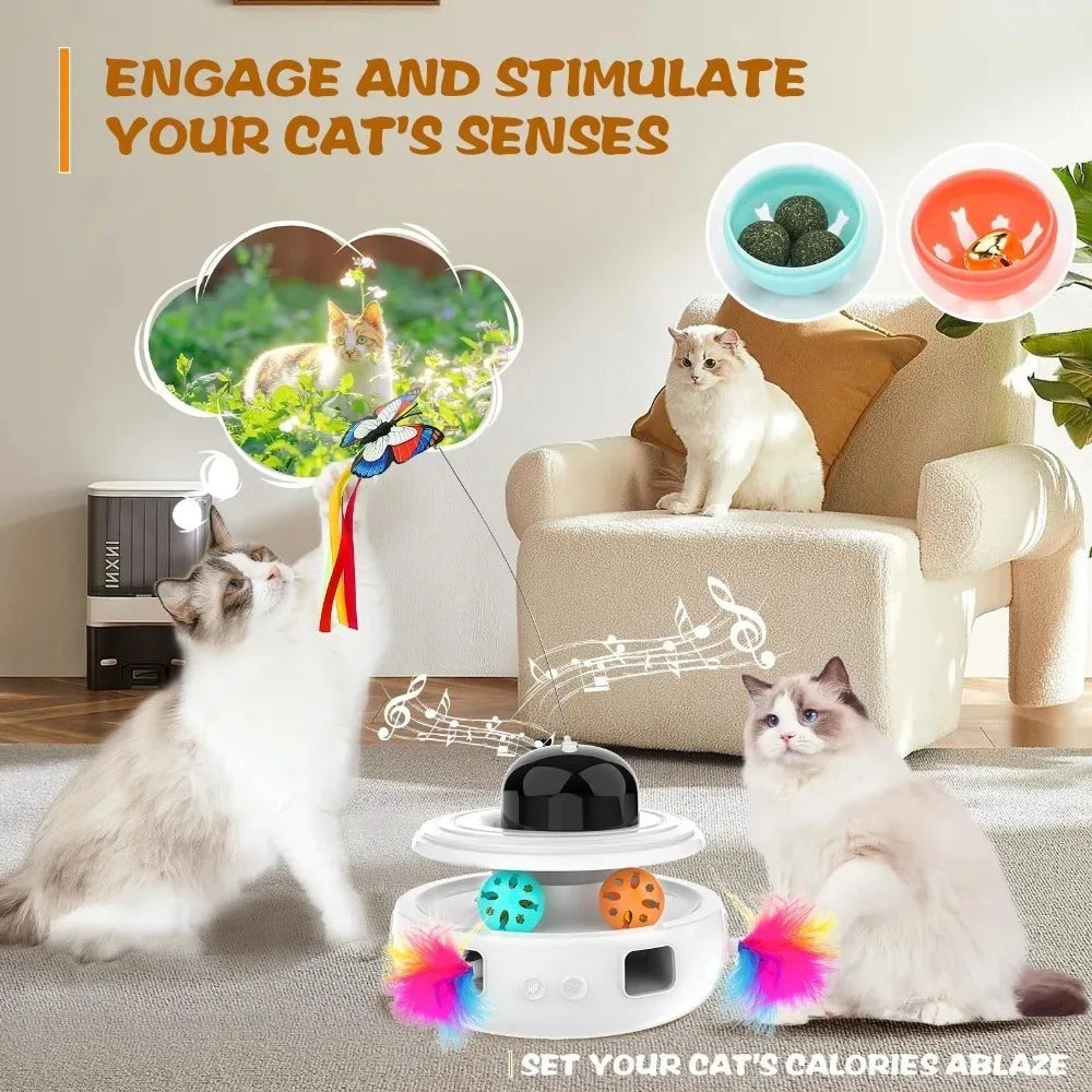 Quiet Electric Rolling Ball Cat Toy with LED Light & Feather