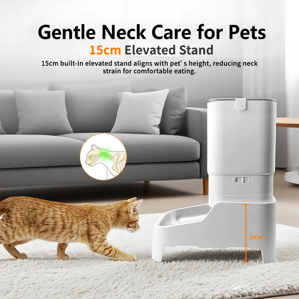 4.5L Elevated Smart Pet Feeder — 15cm Raised Stand, 1080P Camera or Key Control for Cats & Dogs