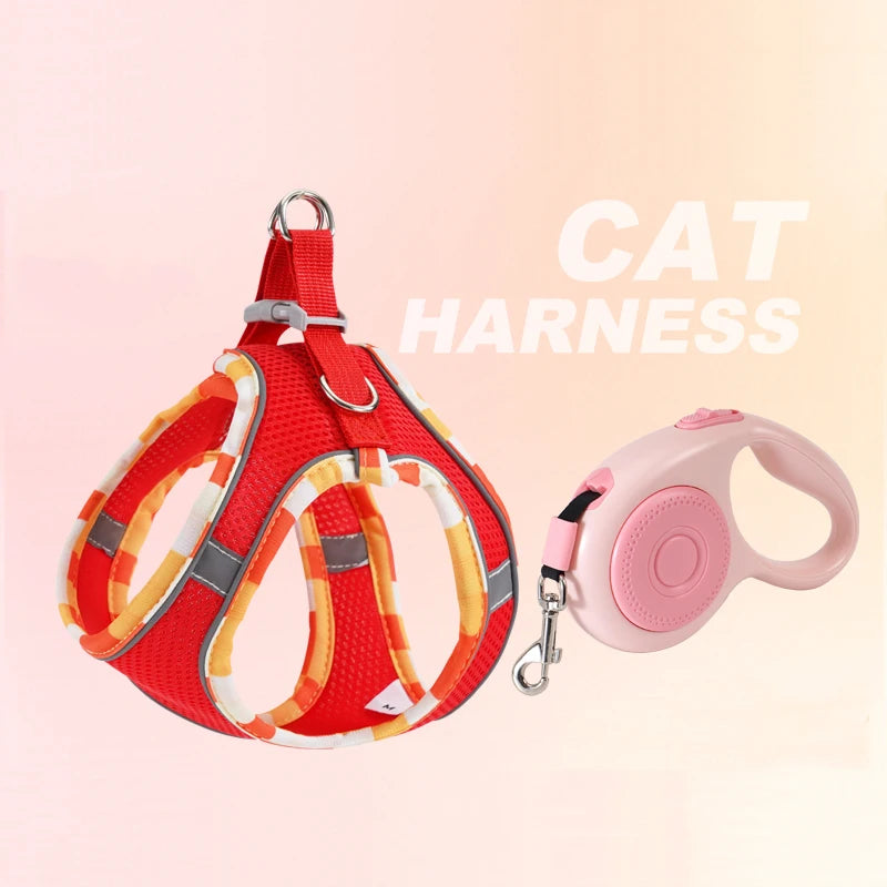 Reflective Padded Pet Harness & Retractable Lead Set — Tangle-Free for Small Dogs & Cats