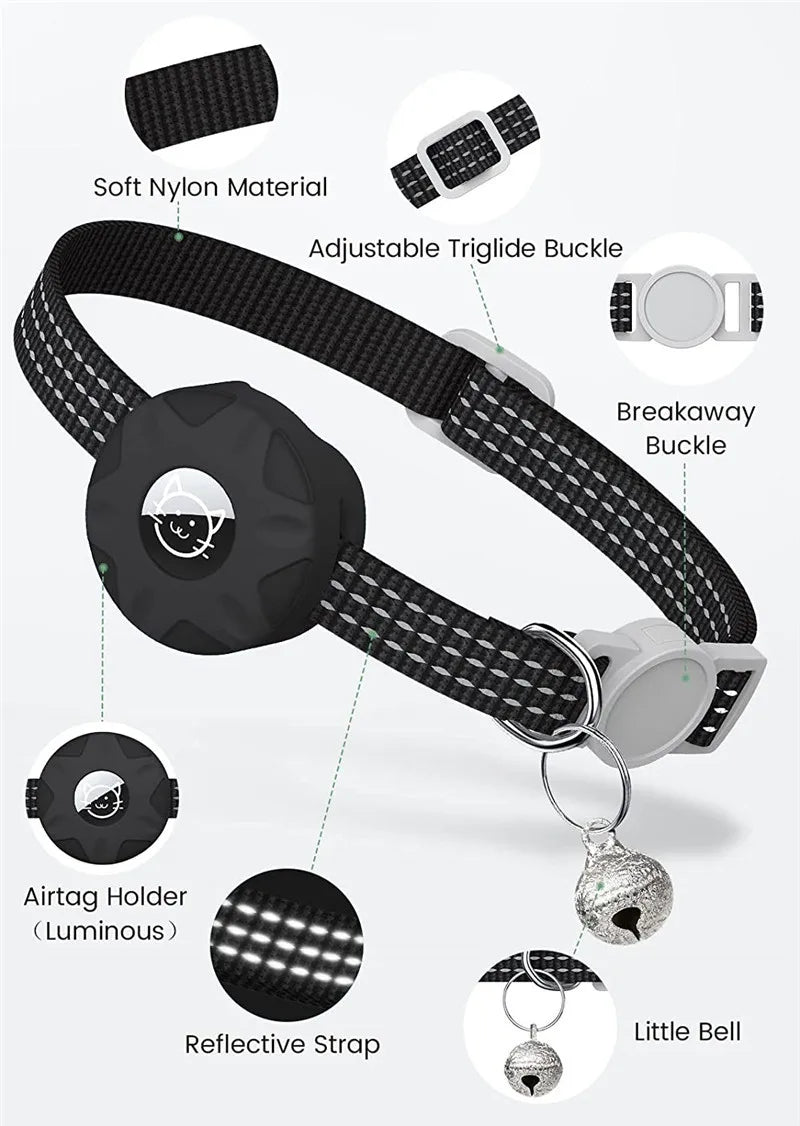 Support de collier pour animaux de compagnie avec design réfléchissant - Étui AirTag en silicone avec clochette
