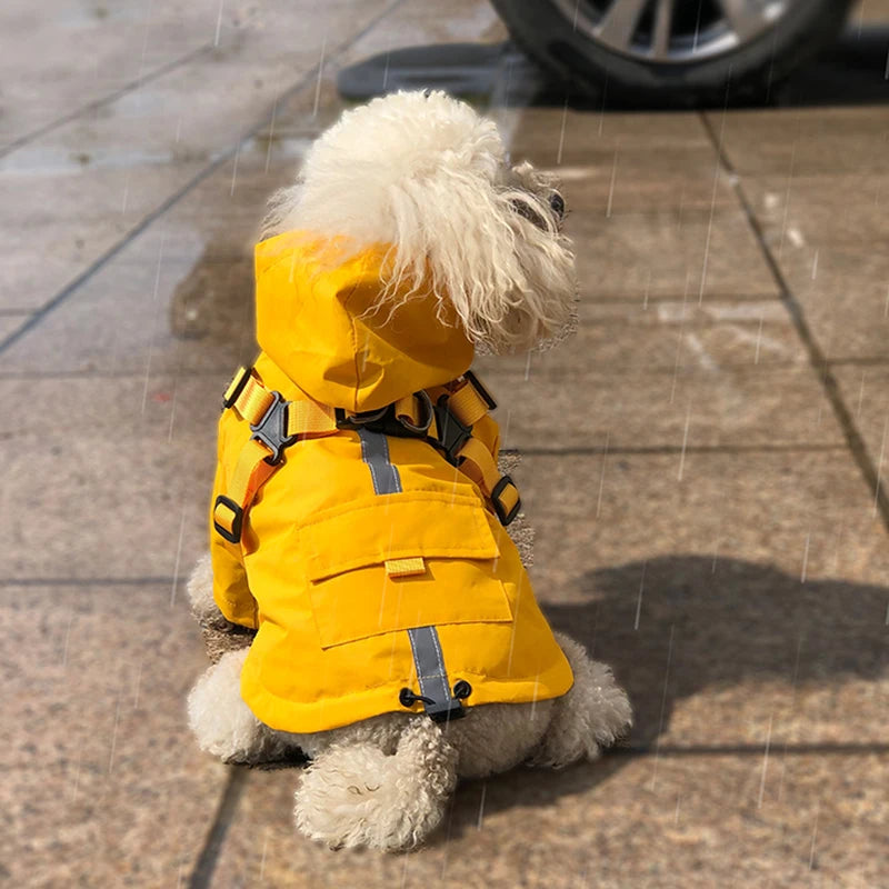 Reflective Waterproof Dog Raincoat with Built-In Harness