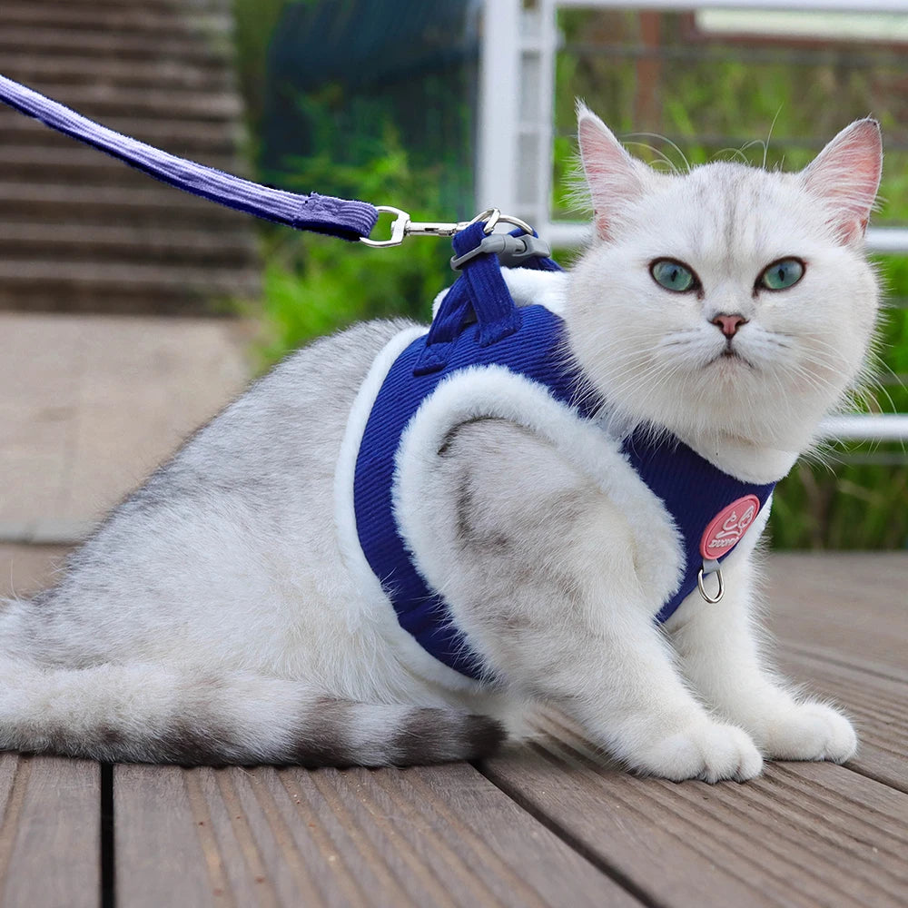 Rabbit Fur Harness & Leash Set for Cats & Small Dogs