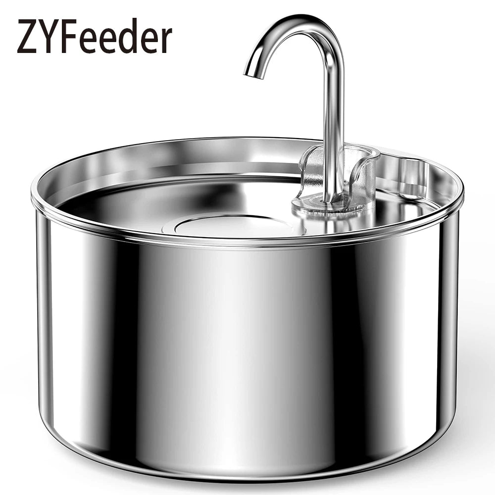2.2L Stainless Steel Silent Pet Water Fountain — Dual Style with Filter & Sensor Options