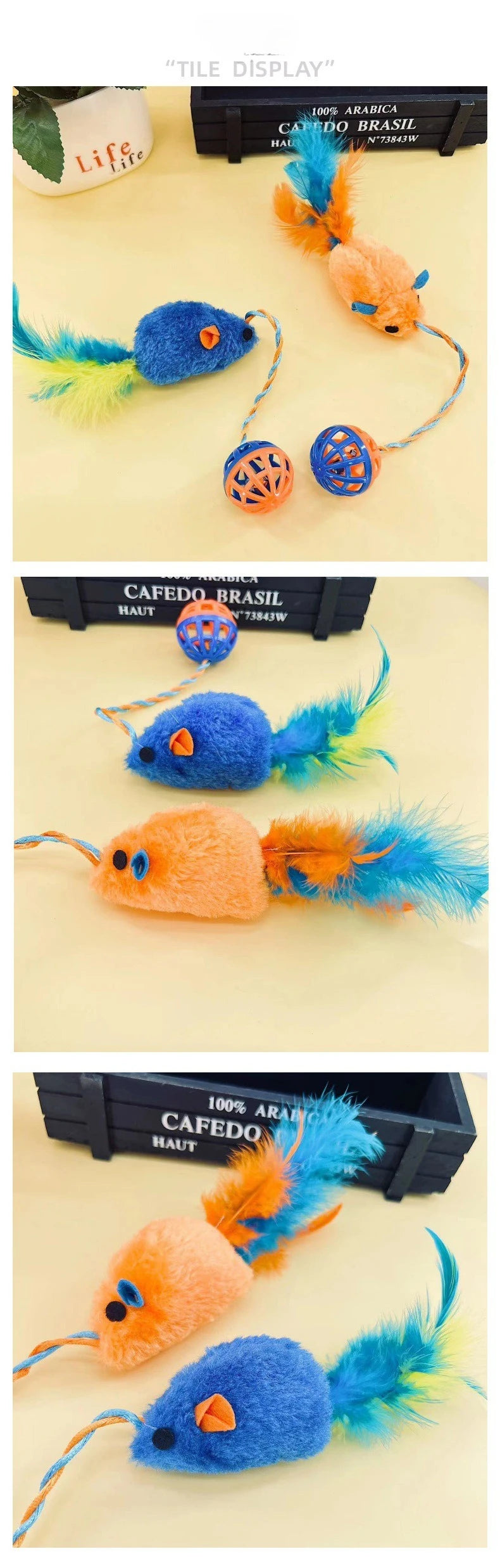 Lot de jouets interactifs pour chat : souris en peluche et balle à grelot