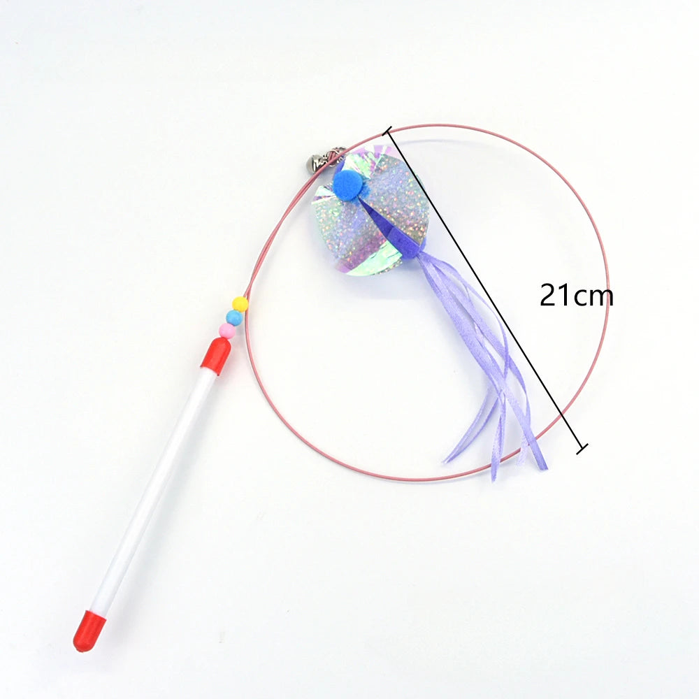 Interactive Feather Wand Cat Toy - Wire Teaser Stick for Kittens