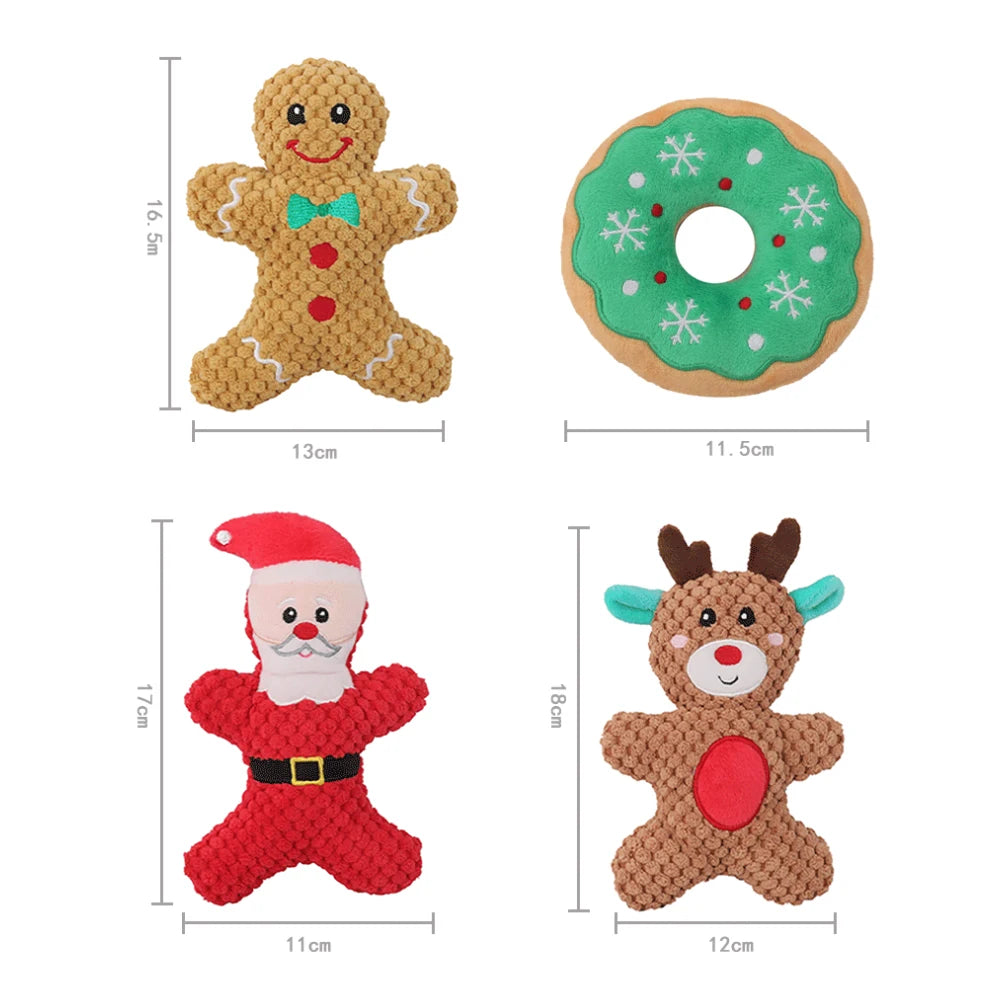 Christmas Plush Squeaky Toy for Dogs & Cats – Santa, Deer & Gingerbread