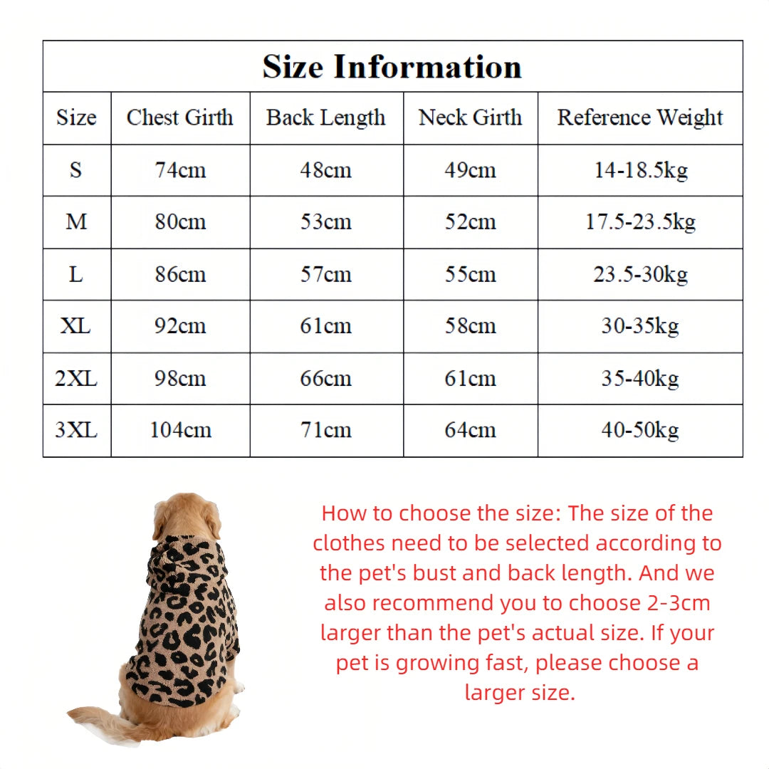 Leopard Print Fleece Dog Hoodie & Winter Coat — Medium to Large Breeds
