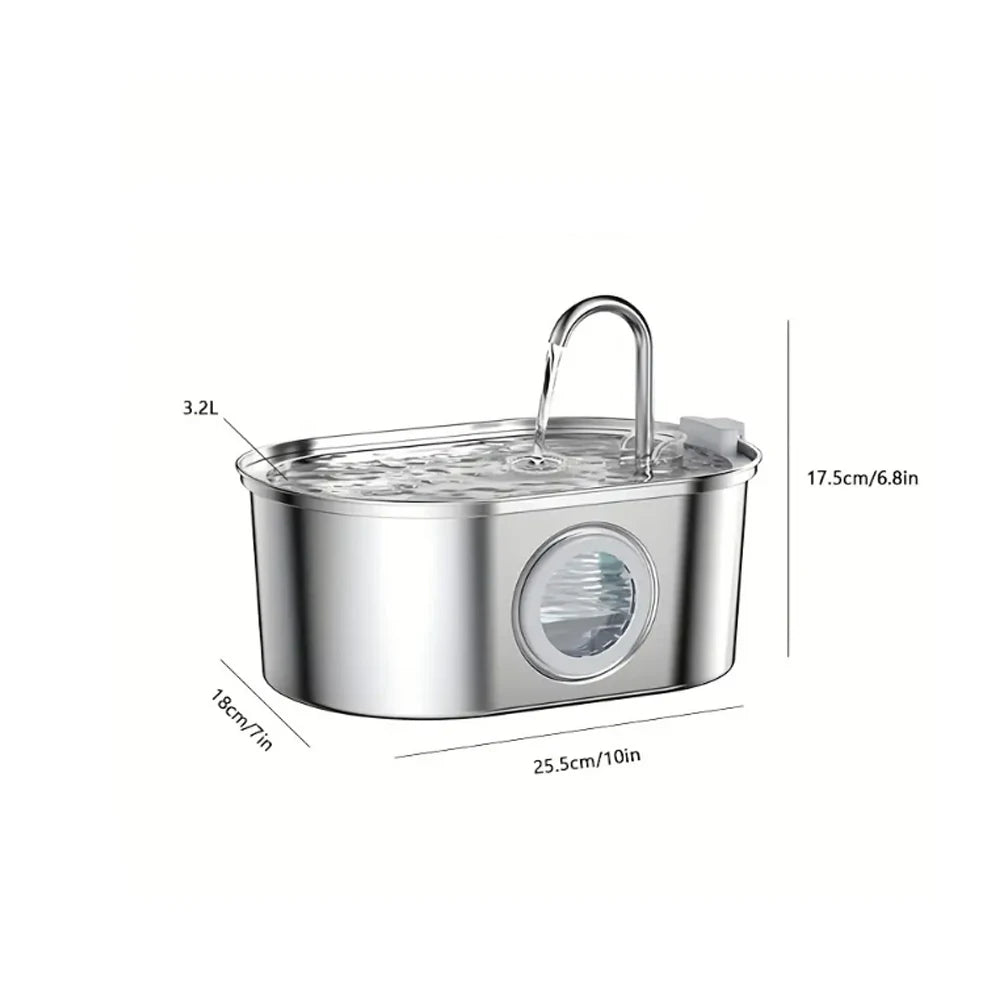 3.2L Stainless Steel Pet Water Fountain with Visible Water Level Window