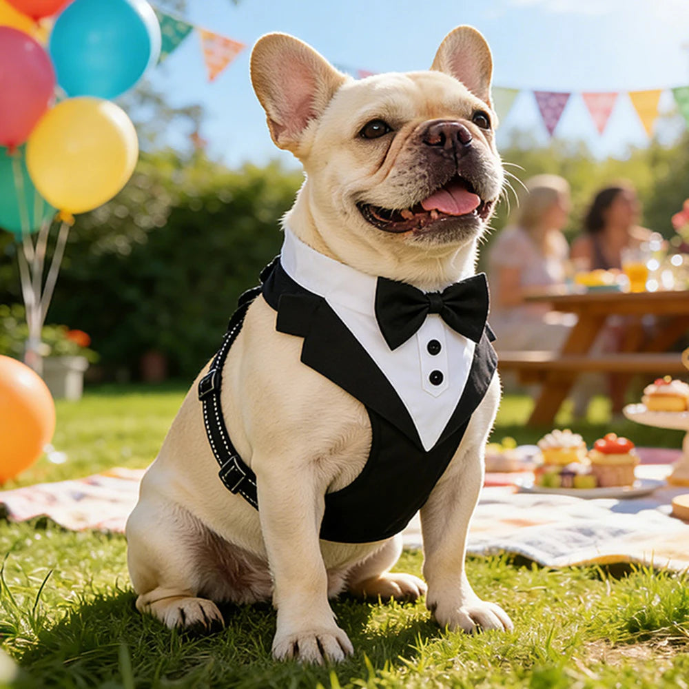 Tuxedo Dog Harness Vest with Bow Tie & D-Ring