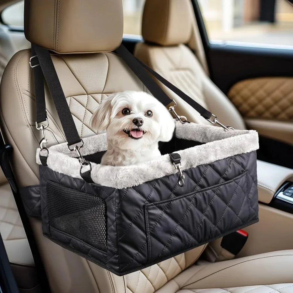 Leather Metal Frame Dog & Cat Car Booster Seat with Safety Belt