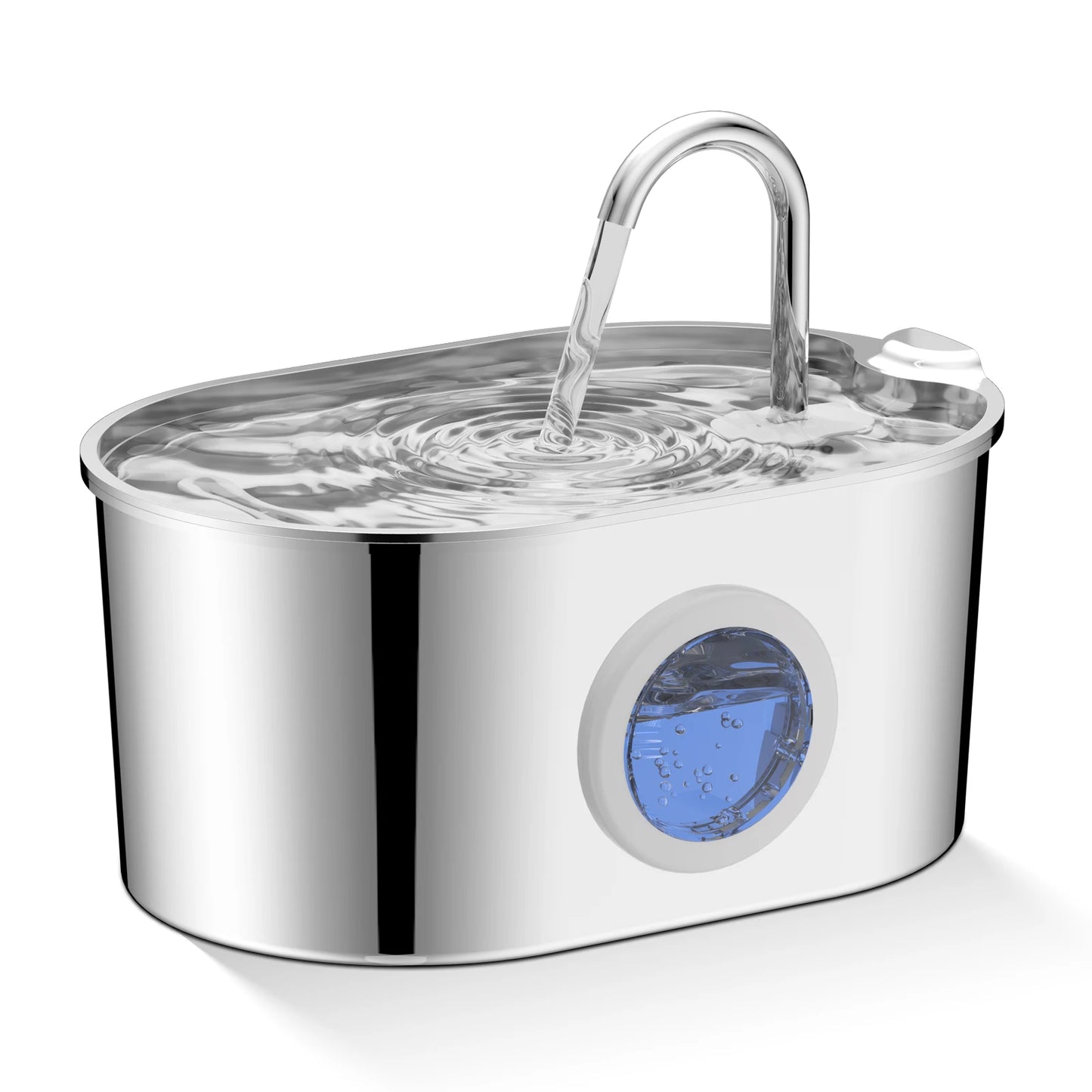 Fontaine à eau pour chat en acier inoxydable, 2,2 litres avec fenêtre de niveau d'eau et pompe à eau silencieuse pour chats et chiots