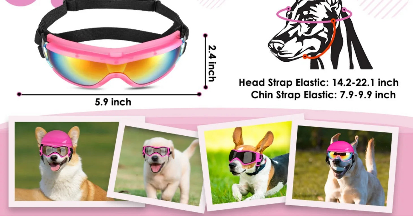 Ensemble lunettes et casque pour chien - Lunettes de soleil de protection UV pour grands chiens