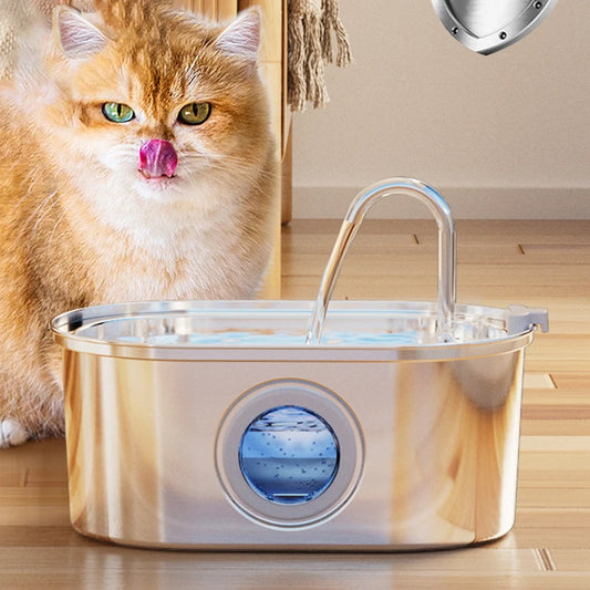 Smart Stainless Steel Cat Water Fountain - Automatic Pet Water Dispenser with Viewing Window