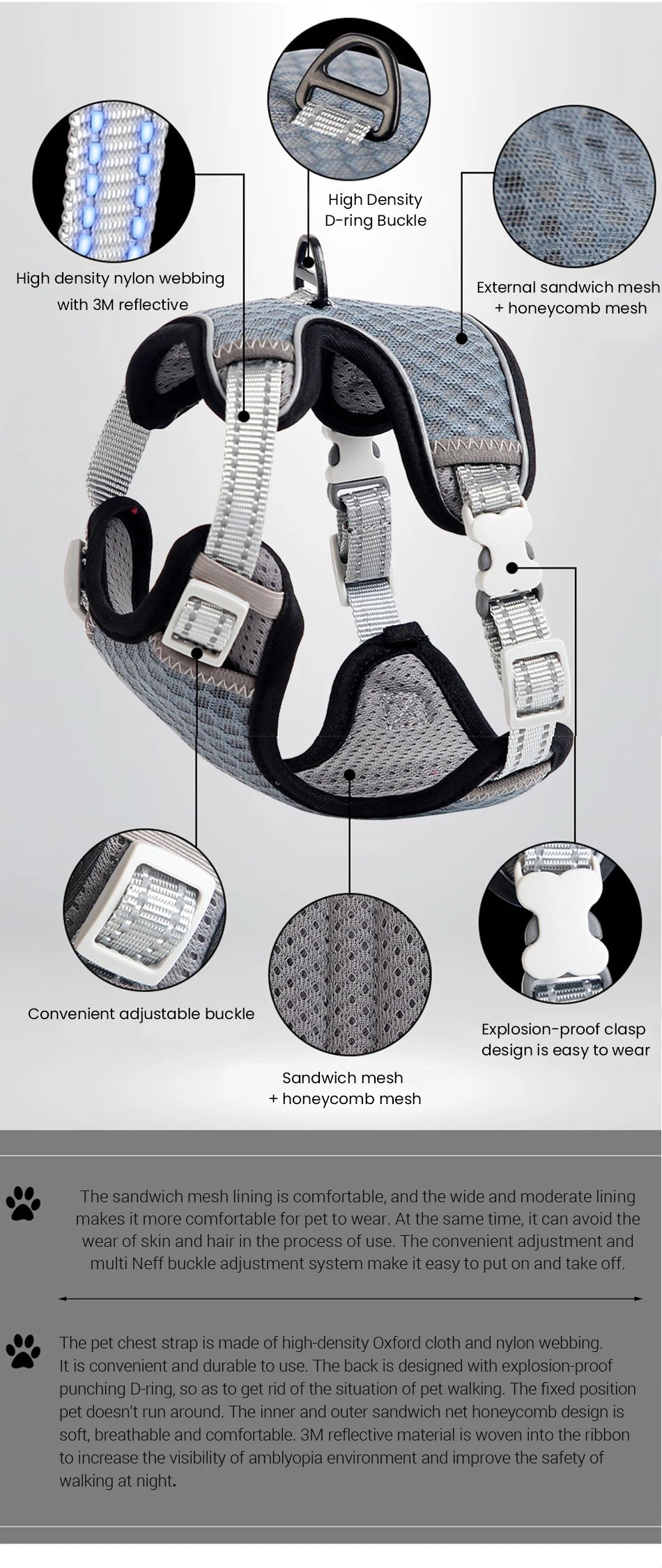 Reflective Cat Harness and Leash Set - Escape Proof, Adjustable Walking Harness