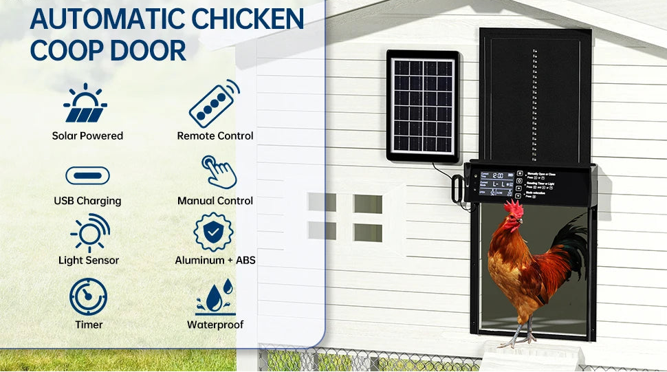 Automatic Chicken Coop Door - Solar Powered with Timer & Light Sensor