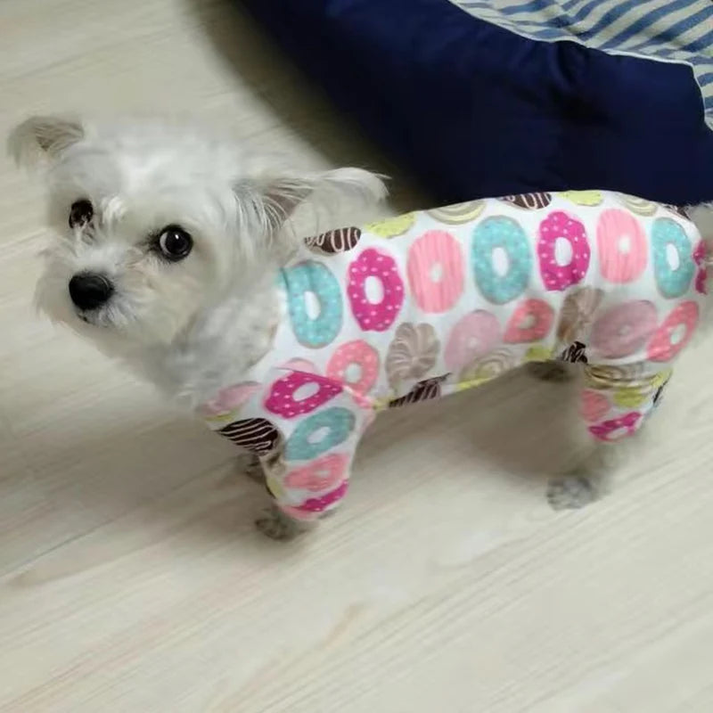 Soft Cotton Printed Pyjama Jumpsuit for Small Dogs