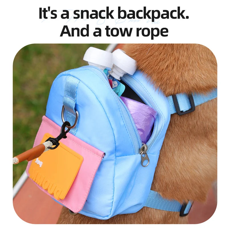 Adjustable Dog Harness with Snack Bag Backpack