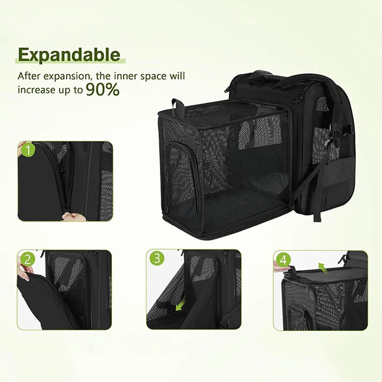 Sac à dos de transport extensible pour chat avec housse pare-soleil et maille respirante