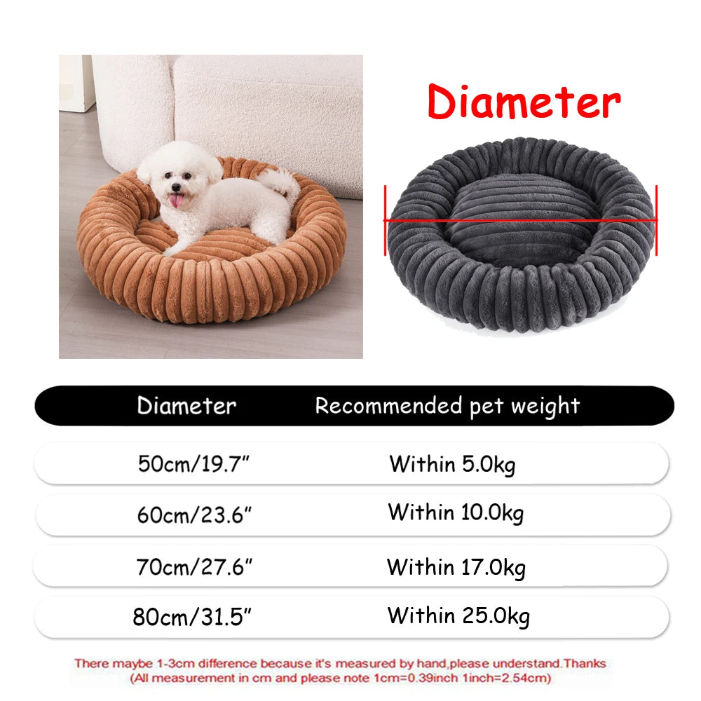 Round Plush Pet Bed — Washable Warm Basket for Dogs & Cats, 6 Sizes