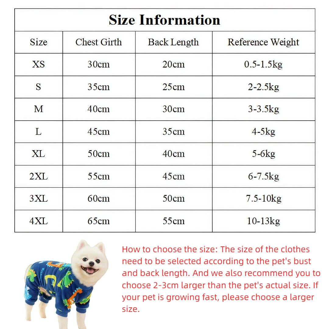 Fleece Dog & Cat Jumpsuit with Leash Ring | Soft Warm Autumn Winter Coat for Puppies to Large Dogs