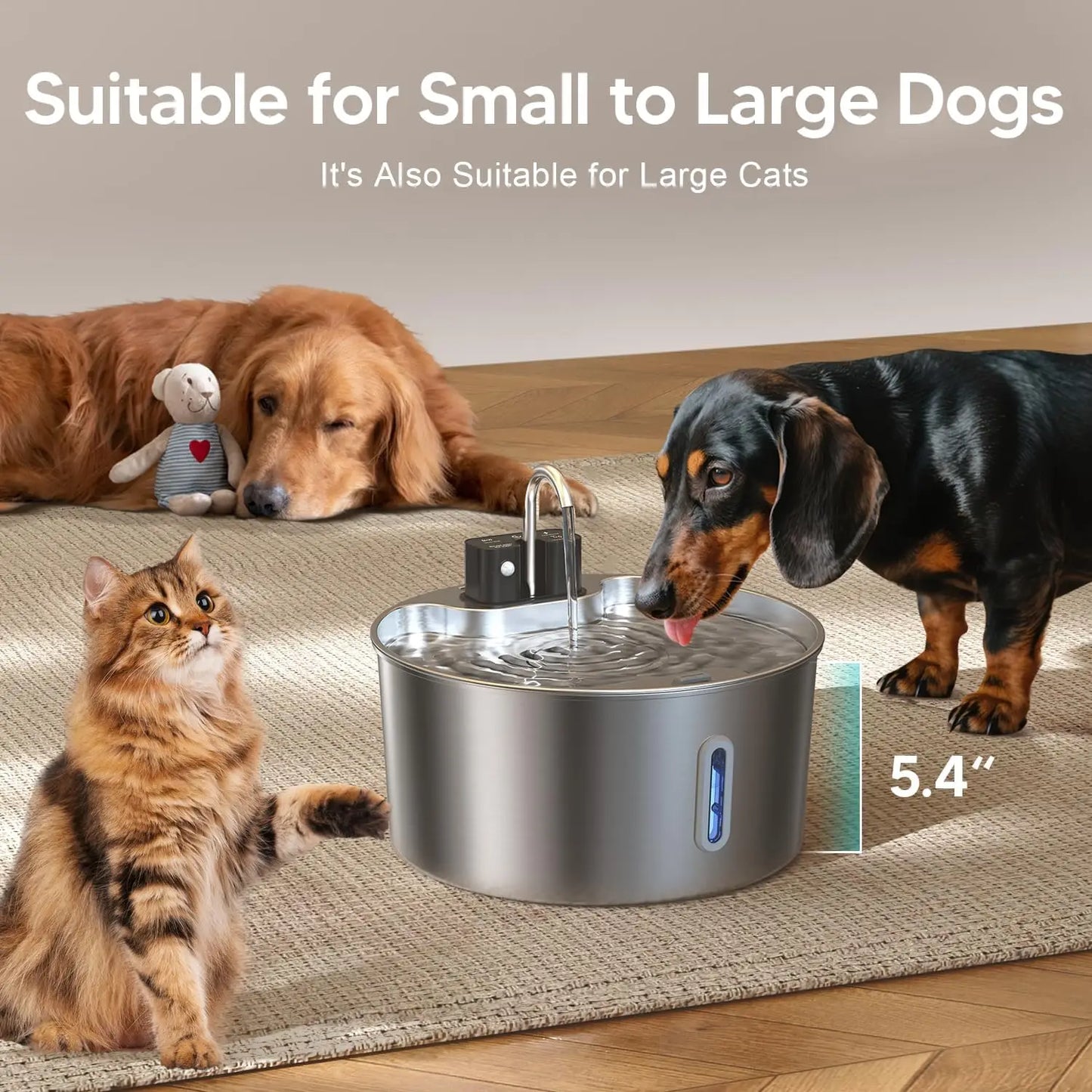 7L wireless rechargeable cat water fountain, stainless steel dog water fountain, pet water fountain with visual window