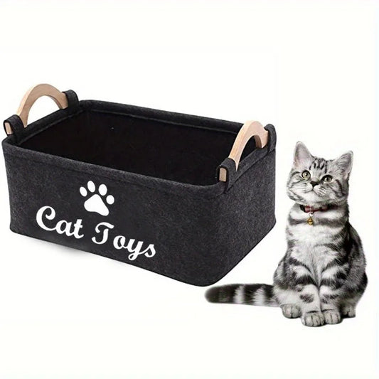 Felt Pet Toy Storage Basket - Stylish Organizer with Letter Print for Home Organization