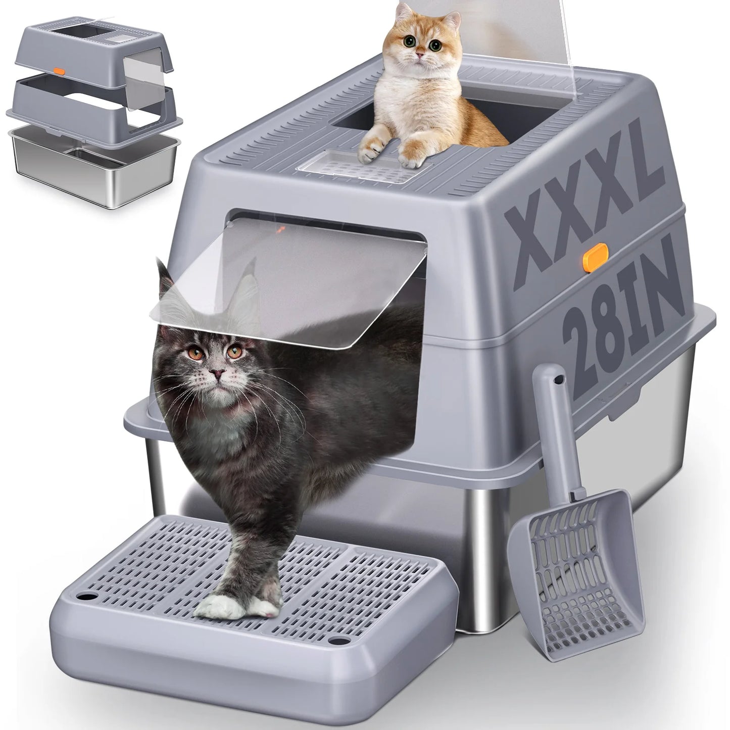 Extra Large Enclosed Stainless Steel Cat Litter Box with Lid