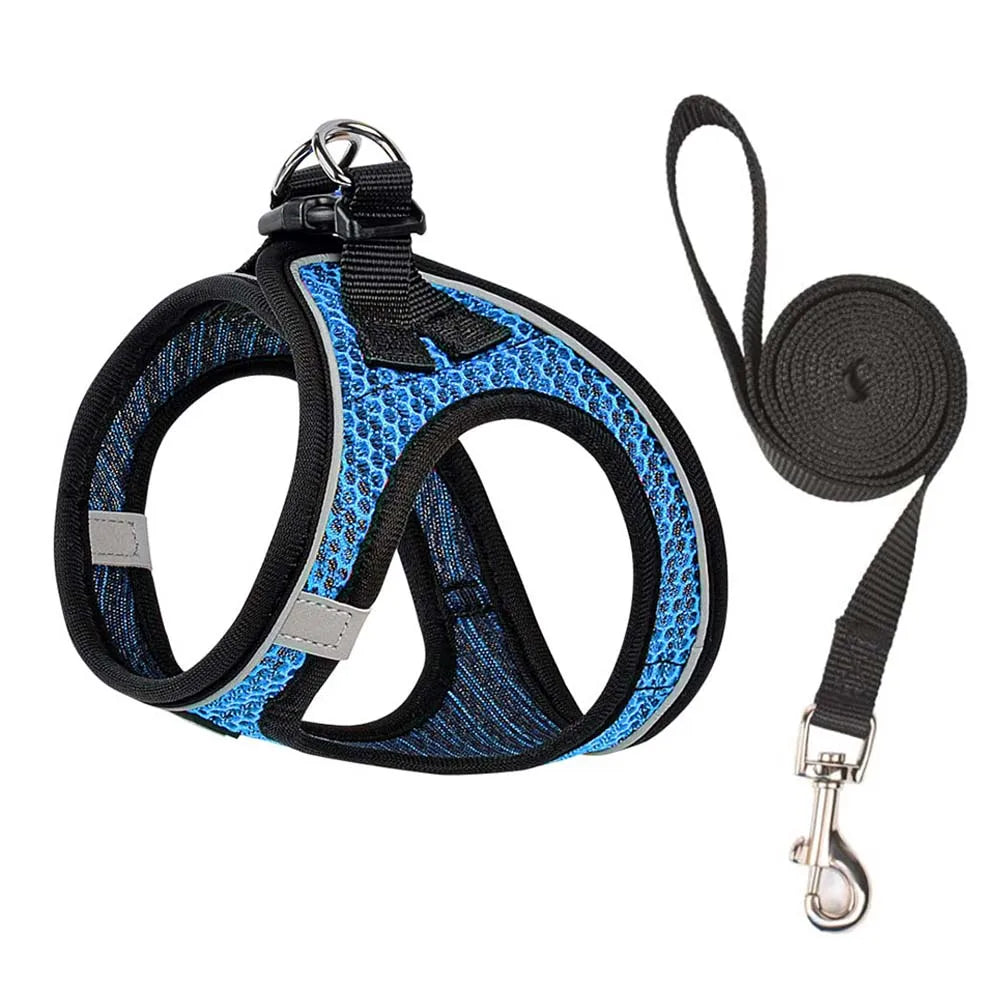 Adjustable Mesh Harness & Lead Set — Breathable Reflective Vest for Small Dogs & Cats