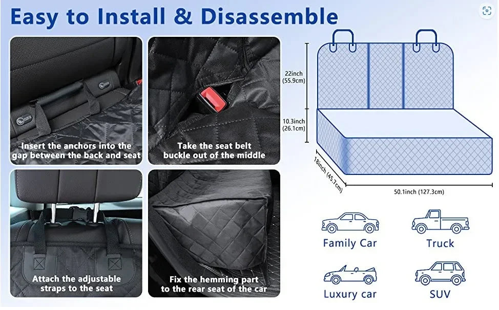 Waterproof Non-Slip Dog Car Seat Cover — Universal Rear Back Seat Protector