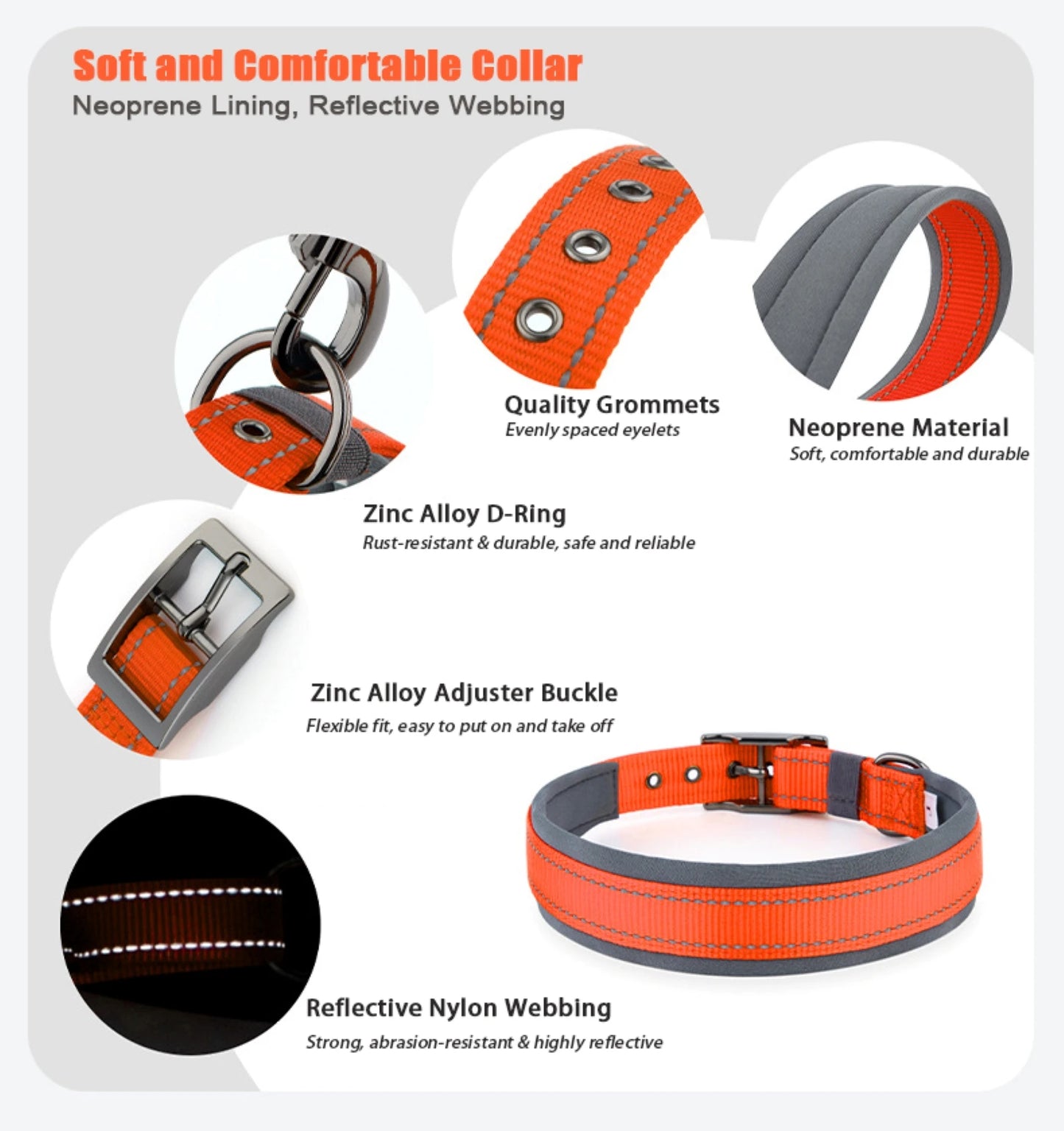 Neoprene Padded Reflective Dog Collar with Metal Buckle