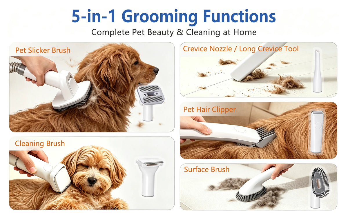 5-in-1 Pet Grooming Vacuum Kit | UK Plug Available | 2L | 3 Speeds | CE Certified