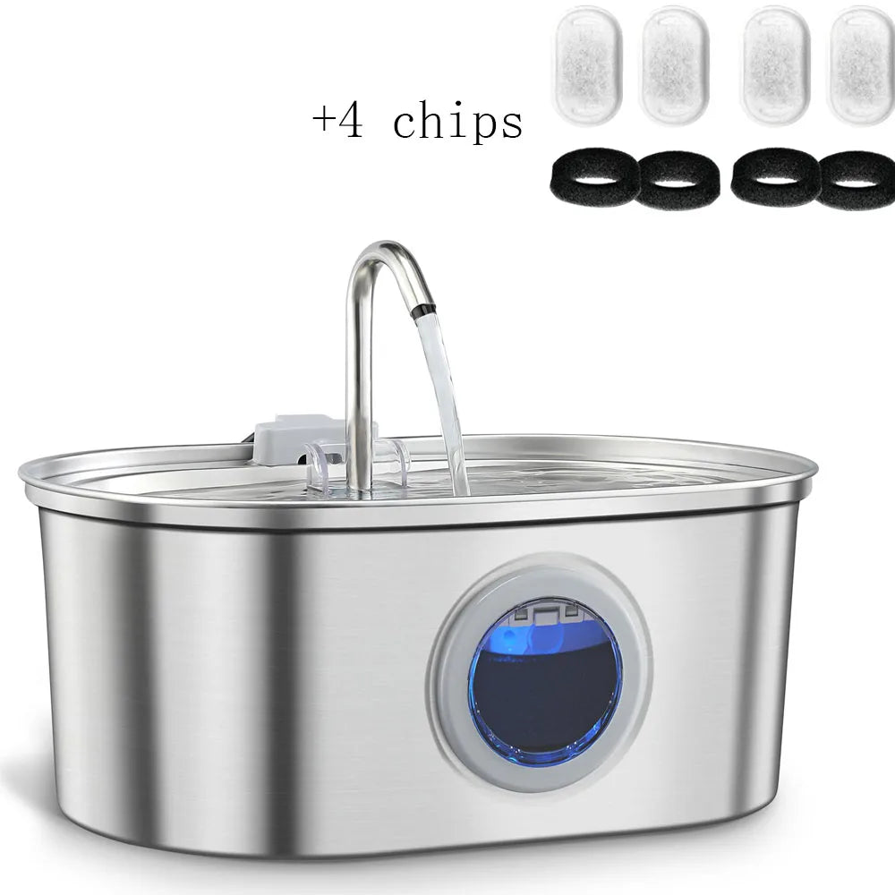 3.2L Stainless Steel Pet Water Fountain with Visible Water Level Window