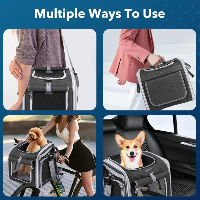 Expandable Pet Travel Carrier with Mesh Windows