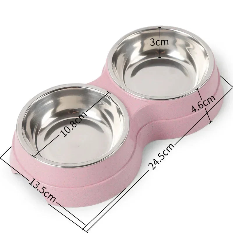 Double Stainless Steel Pet Bowl with Raised Stand – For Dogs & Cats