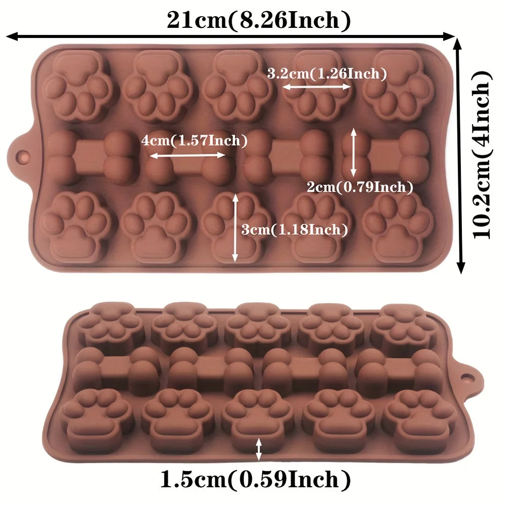 Moule en silicone pour friandises pour animaux – 14 grilles en forme d'os de chien et de patte de chat pour des friandises faites maison