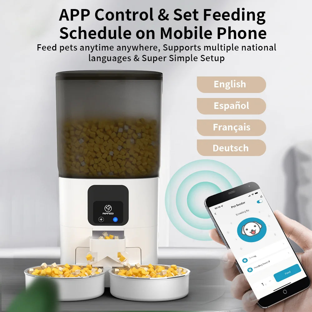 7L double bowl automatic cat feeder with camera and 7L WIFI dog feeder optional, with stainless steel bowl cat food dispenser