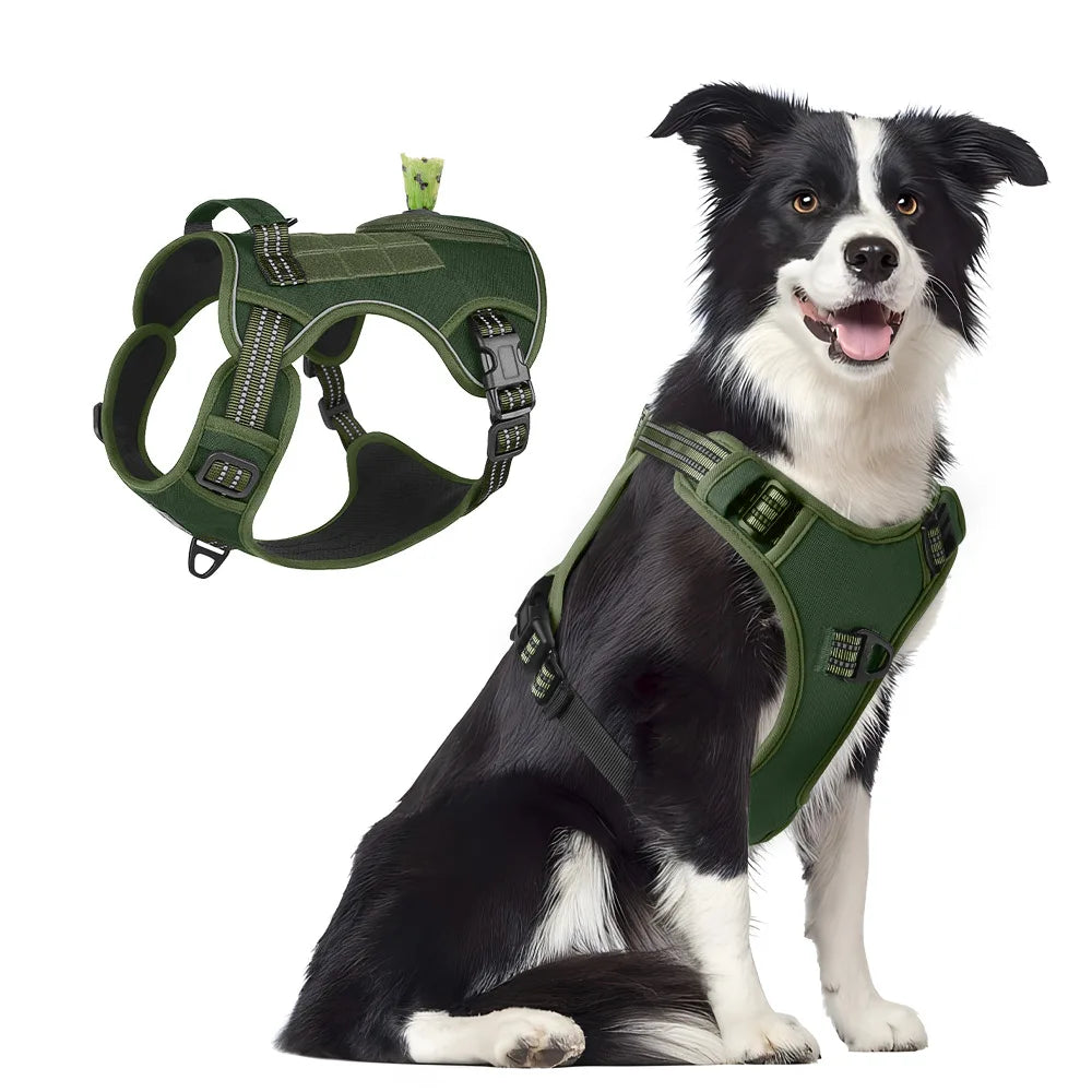 Harnais tactique anti-traction réfléchissant pour chiens de taille moyenne et grande