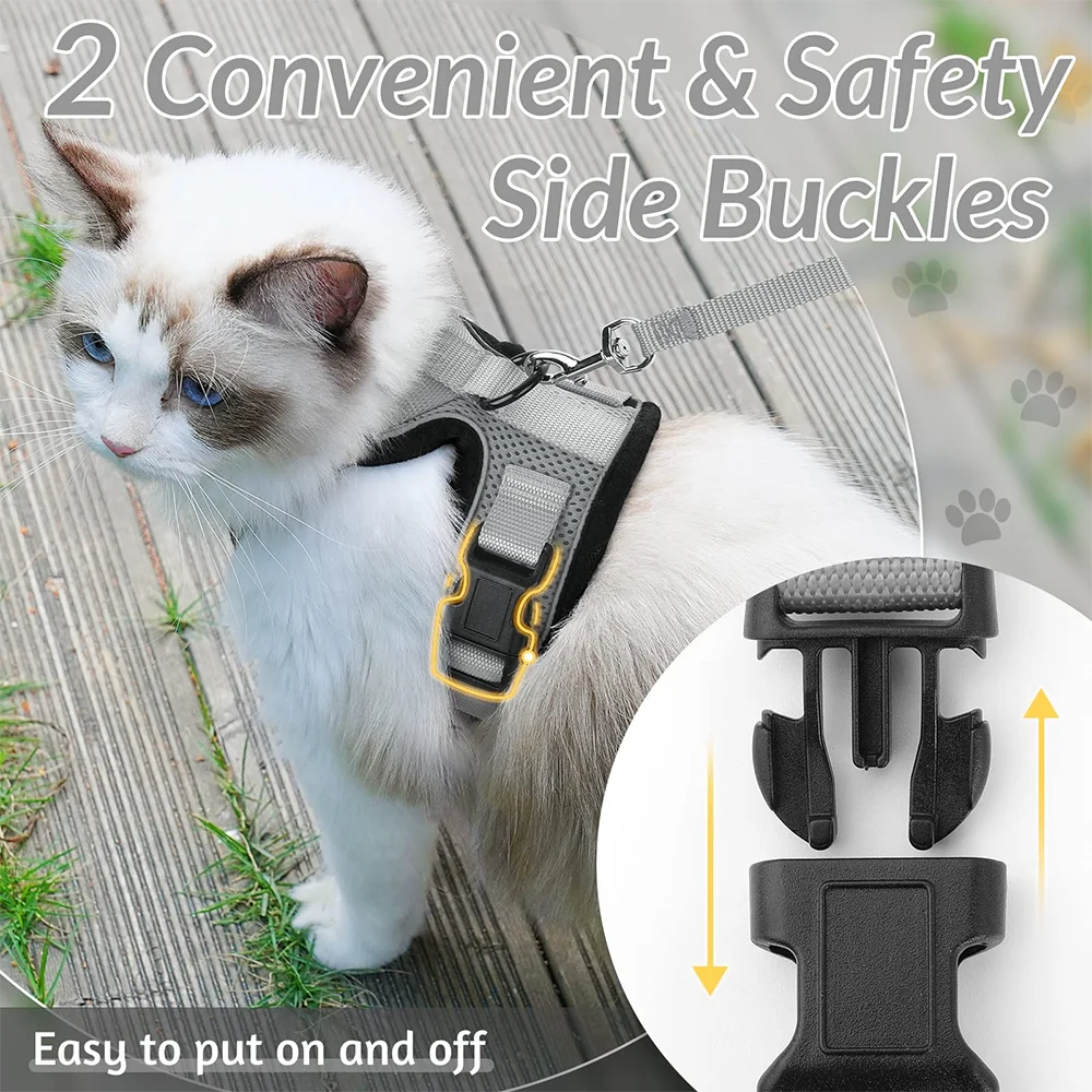 Escape-Proof Cat Harness & Lead Set — Adjustable Reflective Mesh Vest for Cats & Small Dogs