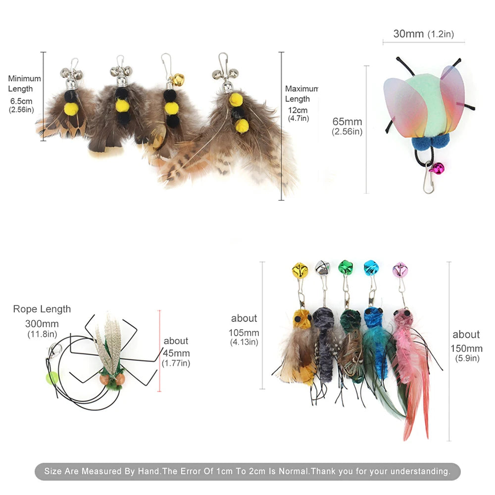Cat Toy Replacement Heads – Feather Bug Wand Accessories (5pcs)