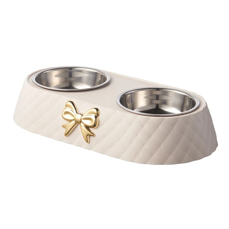 Bow-Tie Double Pet Bowl – Stainless Steel Inserts with PP Stand, for Cats & Dogs
