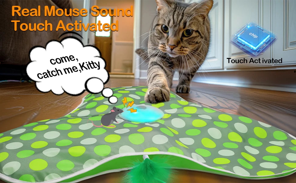 Jouet interactif pour chat - Plume mobile rechargeable et souris couineuse