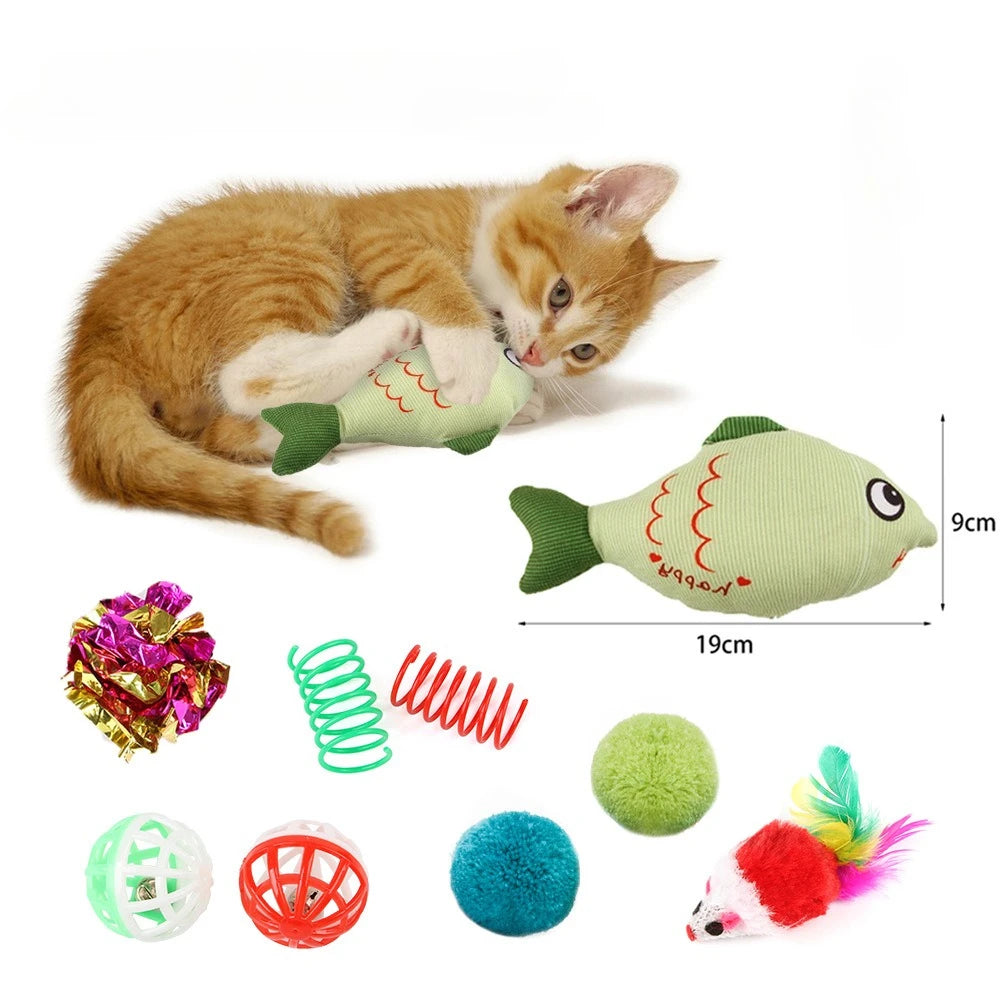 Ensemble de jouets en forme de poisson avec grelot pour chat (contient de l'herbe à chat)