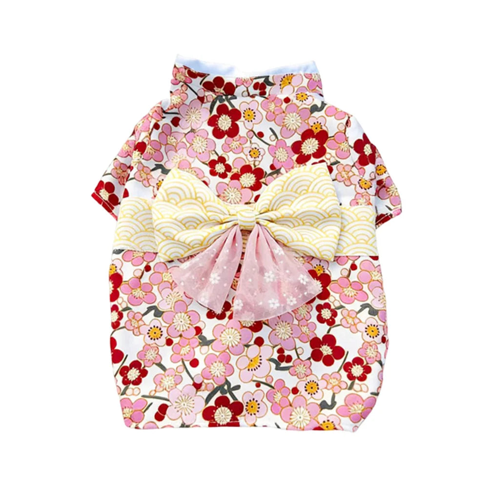 Japanese Bow Print Pet Kimono for Cats & Small Dogs
