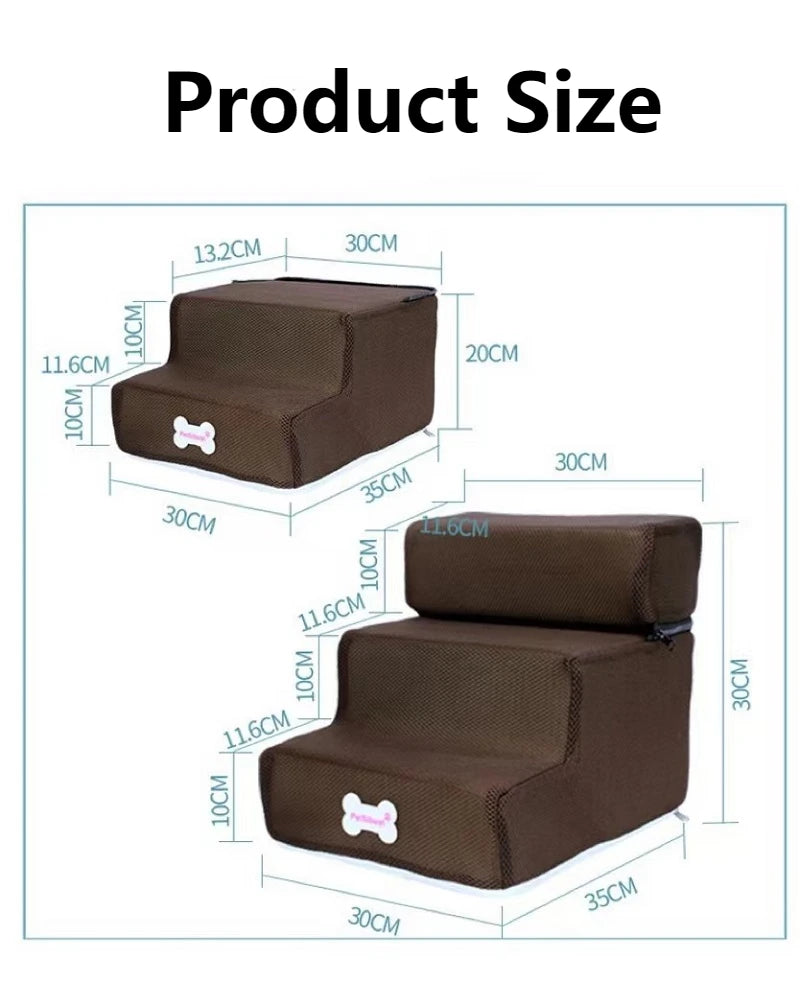 Anti-Slip Pet Stairs with Removable Washable Cover – 2 or 3 Step Ramp for Dogs & Cats